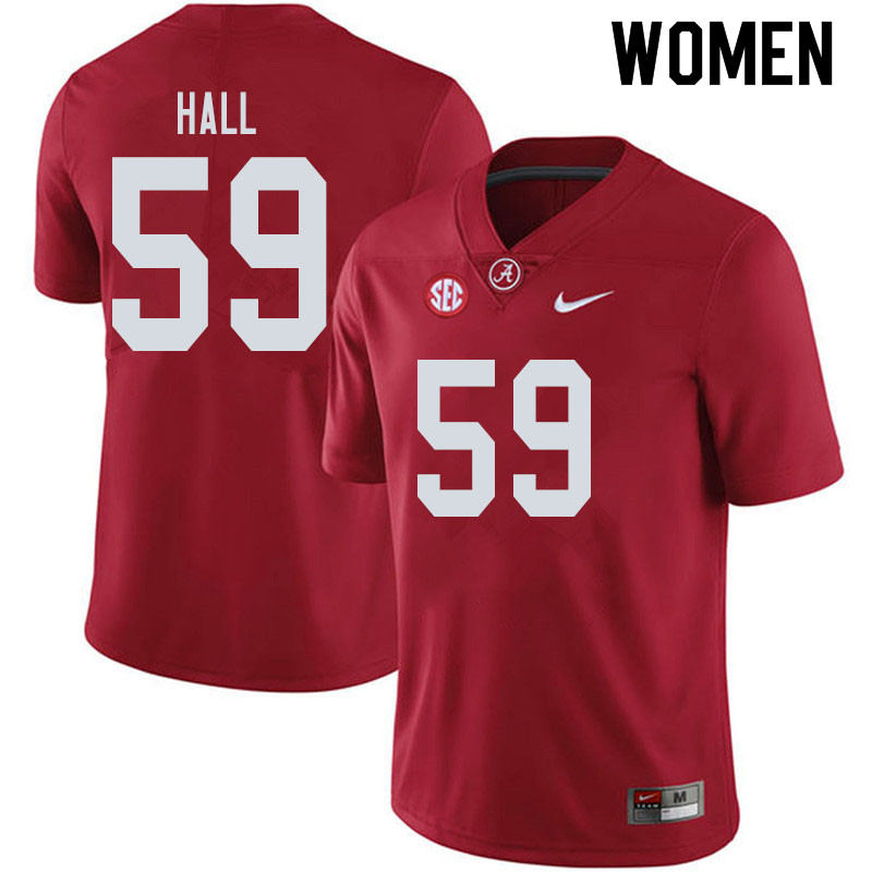 Women #59 Jake Hall Alabama Crimson Tide College Football Jerseys Sale-Crimson